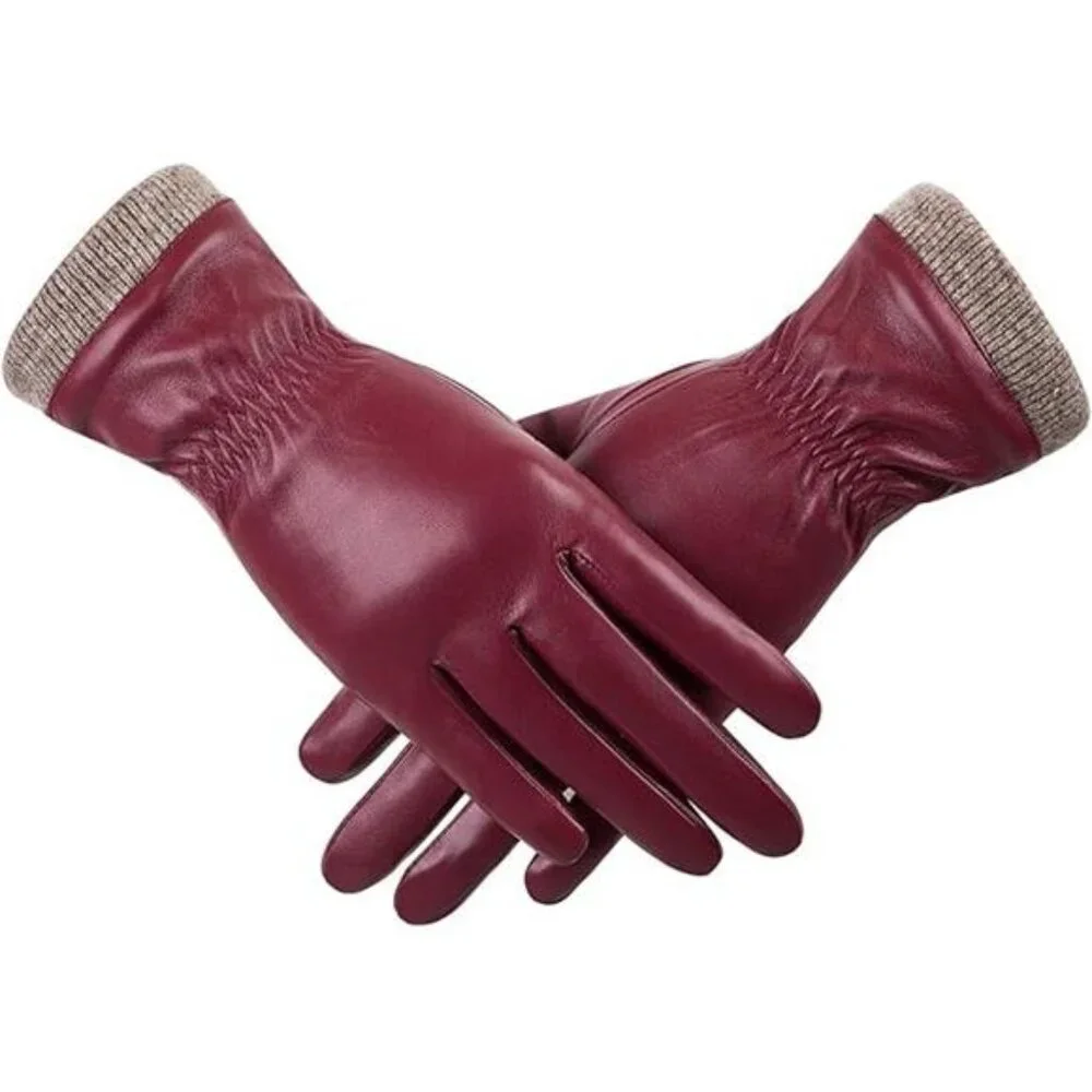Women's Winter Leather Glove Wool Fleece Lined Warm Gloves